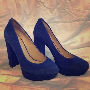 blue suede GUESS high heels